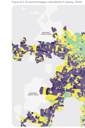 Map of fuel price vulnerability 2006. Key: purple (most vulnerable) yellow (moderate) green (mild)