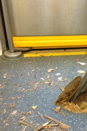 A piece of metal protrudes through the carriage floor.