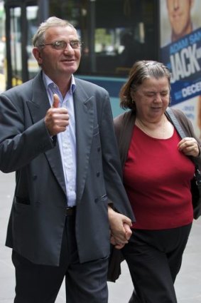 Peter Veljanoski and his wife - and victim - outside the County Court yesterday.