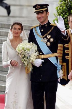 Hitched:  Spanish Crown Prince Felipe de Bourbon and his bride, Princess Letizia Ortiz,   at their wedding  in 2004.