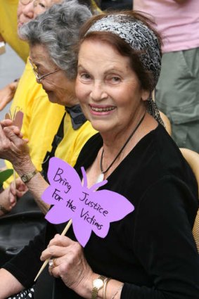 Jan Ruff-O'Herne takes part in a Justice for Comfort Women protest held in Martin Place outside the Japanese Consulate.