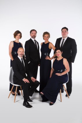 The Song Company (from left): Susannah Lawergren, Mark Donnelly, Richard Black, Hannah Fraser, Anna Fraser and Andrew O' Connor.