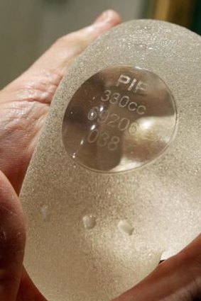A silicone gel breast implant manufactured by French company Poly Implant Prothese (PIP).