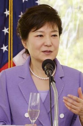 South Korean President Park Geun-hye speaks during a welcoming luncheon in California in May 2013.