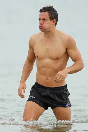 Luke Ball during a Collingwood recovery session at St Kilda Sea Baths on Tuesday.