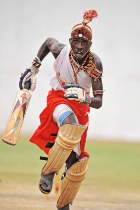 Howzat ... Maasai Warriors batsman at a practice session in Mombasa.