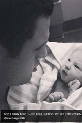 Baby Burgess: Souths' Luke Burgess has welcomed his daughter, Grace Luca, into the world.