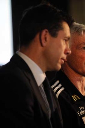 Brett Ratten and Mick Malthouse at a  press conference ahead of a 2010 clash between Carlton and Collingwood.