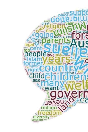 Word cloud representing the most frequently used words in Hanson's 2016 speech.