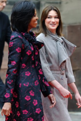 Talk time... first ladies Michelle Obama and Carla Bruni-Sarkozy at the NATO summit in Strasbourg.
