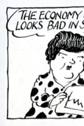 A Peter Nicholson cartoon of Joan Kirner, featured in The Age in 1991.