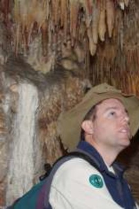 Tim the Yowie Man in the Crystal Grotto in Jillabenan Cave