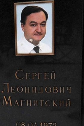 Martyr ... a close-up view of Sergei Magnitsky's grave stone.