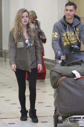Georgia May Jagger and Josh McLellan arrived in Sydney at 7am on Thursday. <i>Source: INF</i>