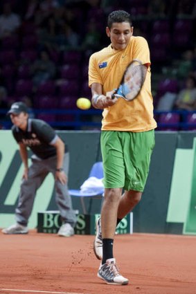 Nick Kyrgios in Davis Cup action.