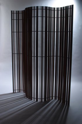 Laura McCusker, Barcode Screen, 2000, Eucalyptus regnans, Stainless steel, rubber, 1800 x 2400 x 12 mm. 