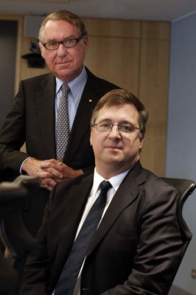 Moving on: Mark Burgess (front) with David Gonski from the Future Fund.