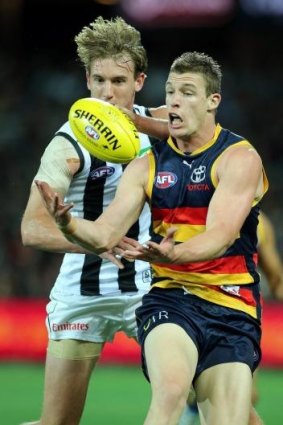 Josh Jenkins of the Crows in action during the round nine match between the Adelaide Crows and the Collingwood. 