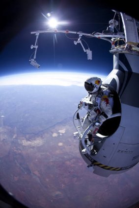 One giant leap ... Felix Baumgartner prepares to jump.