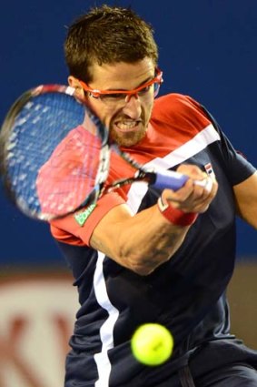 Serbia's Janko Tipsarevic during his first-round match against Lleyton Hewitt.