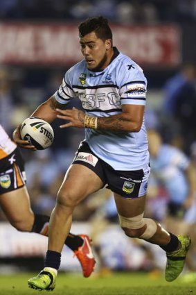 Fleet of foot: NSW front-rower Andrew Fifita on the rampage for Cronulla.
