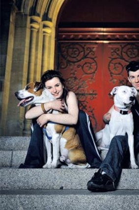 Shannon Oliver and Blake Reeves with his dogs Jaaks and Tinkerbell.