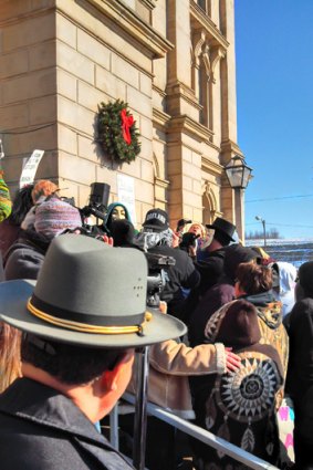 Protesters gathered in front of the of the Jefferson County Courthouse in Steubenville.