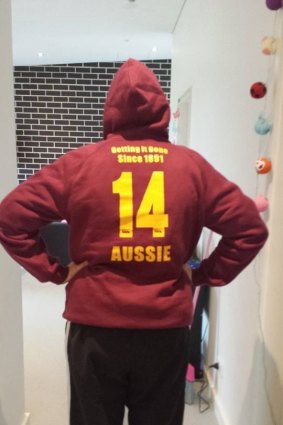 A student from University of Western Sydney campus wearing the banned hoodie.