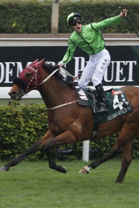 Flying start: Tommy Berry's career in Hong Kong got off on the right foot, piloting Military Attack to victory in the group 1 Audemars Piguet QEII Cup.