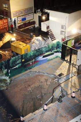 The sinkhole in a construction site in Shenzhen, south China's Guangdong province.