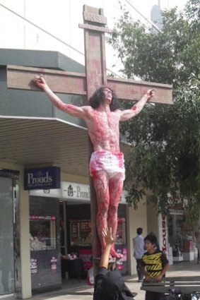 The crucifixion reenactment in Geelong.
