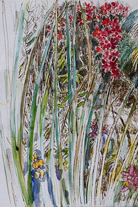 Salvatore Zofrea's <i>Wax flowers in long grass</I>, 2016, features in the <i>Watercolours and woodcuts</I> exhibition.