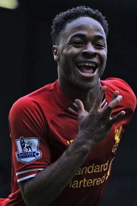 Five in a row: Liverpool's Raheem Sterling celebrates.