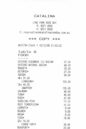 Catalina receipt, supplied by ICAC.
