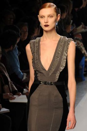 Stealth wealth look... a slimline, show-stopping evening gown from Bottega Veneta.
