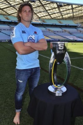 On his lonesome ... Michael Hooper with the Super Rugby trophy.
