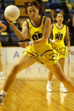 Court star &#8230; Alison back in her days as a professional netballer playing for Sydney Swifts in a National League semi-final.