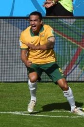 Socceroos star Tim Cahill after scoring against the Netherlands.