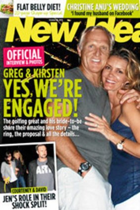 How <i>New Idea</i> magazine is reporting the news that Greg Norman is to wed Kirsten Kutner.