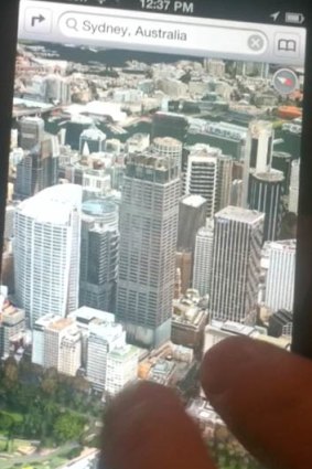Sydney's CBD in 3D "Flyover" mode as seen in Apple's new Maps app.