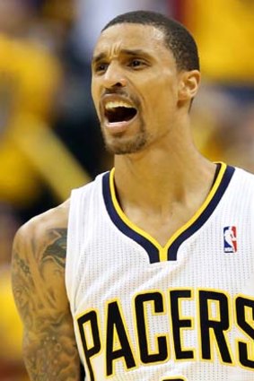 George Hill celebrates the Pacers' win.