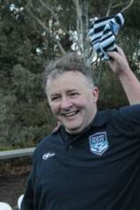 Barnaby Joyce tickles Deputy Prime Minister Anthony Albanese after a State of Origin touch rugby match at Parliament House.