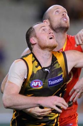 Learning role: Jarryd Roughead contests the ruck last season. He is likely to spend more time up forward in 2013.