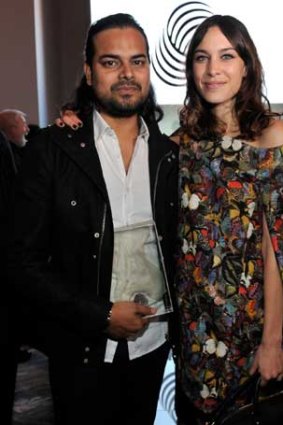 Alexa Chung with International Woolmark Prize winner Rahul Mishra in Milan.