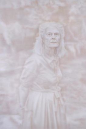 Piercing: Penelope Seidler's gaze dominates the room in Fiona Lowry's haunting portrait by airbrush.