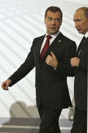 United they stand &#8230; Dmitry Medvedev, left, with Vladimir Putin.