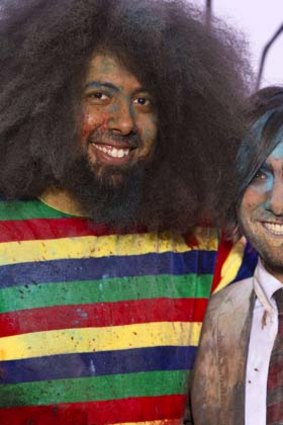 Awkward: Hosts Reggie Watts (left) and Jason Schwartzman left too many long silences during the YouTube awards ceremony.