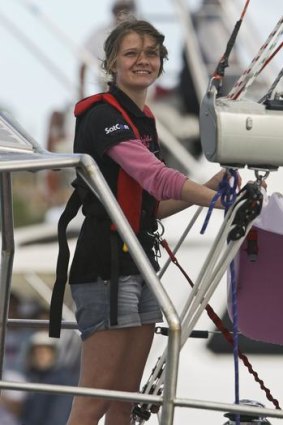 Jessica Watson pictured in May 2010 arriving in Sydney at the end of her eight-month solo voyage around the world.