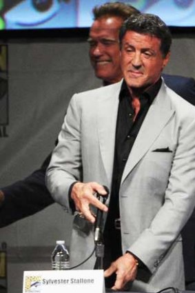 Sylvester Stallone at Comic Con, shortly before he learnt of his eldest son's death.
