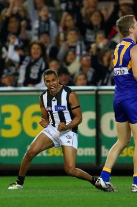 Andrew Krakouer celebrates his goal .... later cancelled after a controversial score review